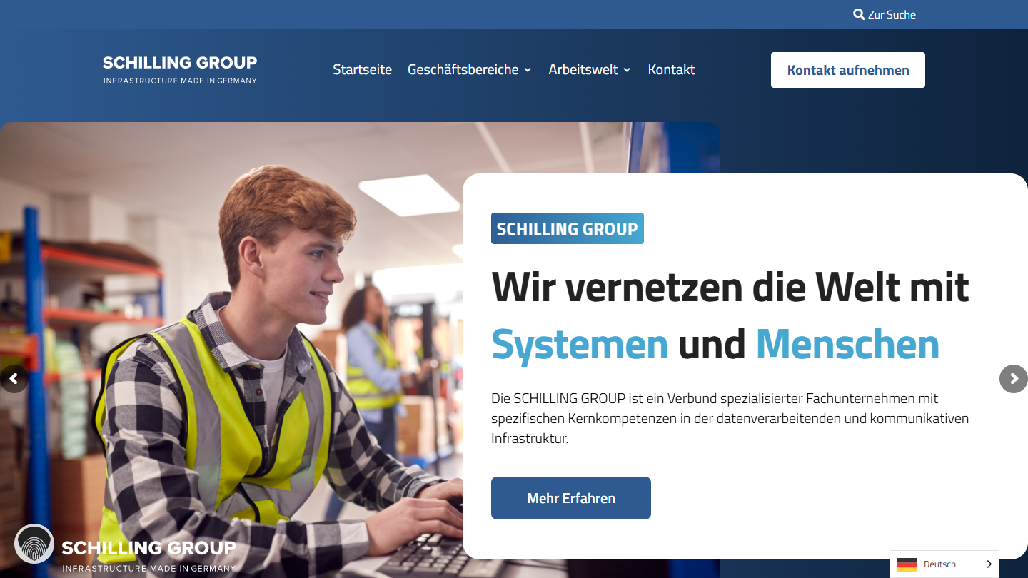 The live SCHILLING GROUP header, built on my concept